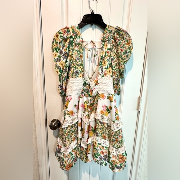 For Love & Lemons Rosalyn Mini Dress in Green Floral Women’s Sz Small - Picture 5 of 14